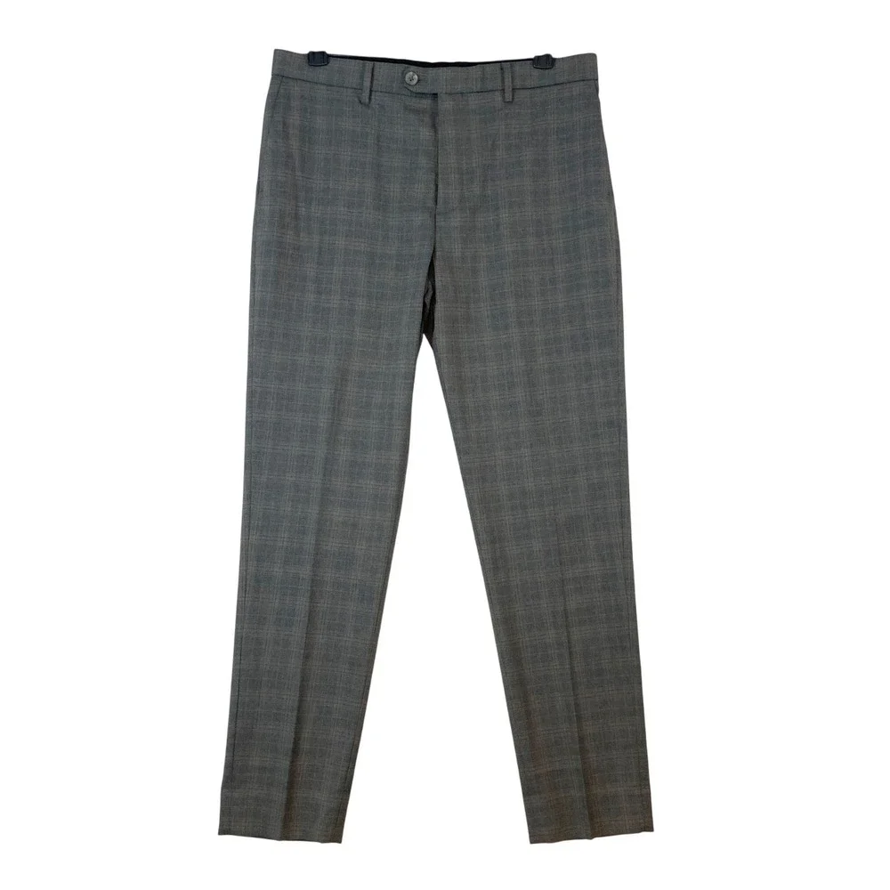 Banana Republic Tailored Fit Plaid Dress Pants Men 34x34* Gray Wool Blend Office